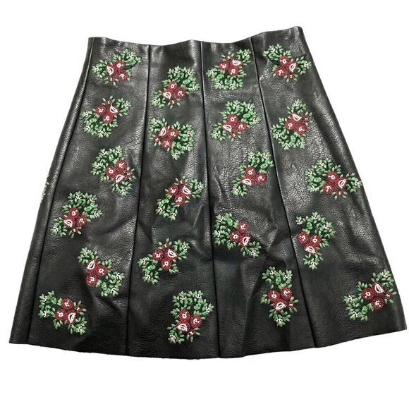 Club Monaco Edvard Embroidered faux leather skirt, size 0, Black - Picture 2 of 7
